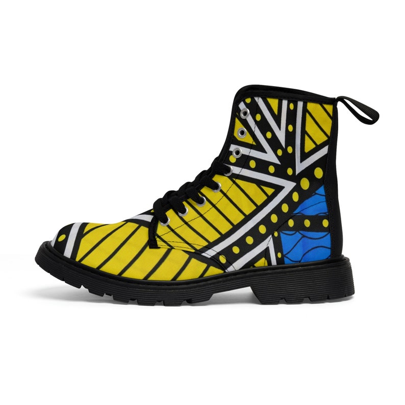 Blue and Yellow Women's Canvas Boots