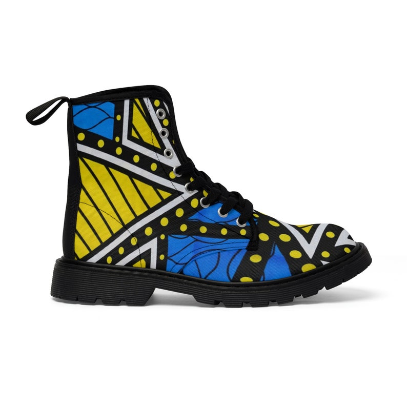 Blue and Yellow Women's Canvas Boots