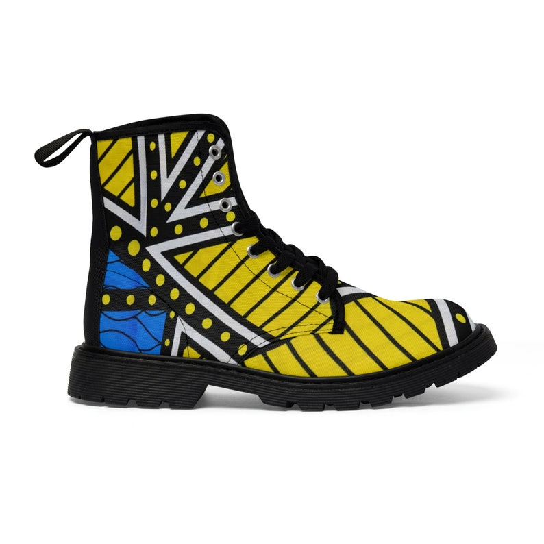Blue and Yellow Women's Canvas Boots