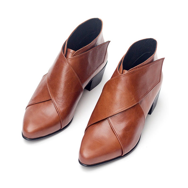 Camel Brown Leather Ankle Boots Women Brown Custom Made X