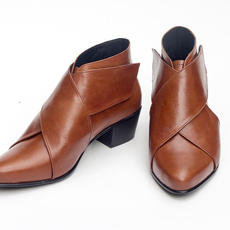 Camel Brown Leather Ankle Boots Women Brown Custom Made X