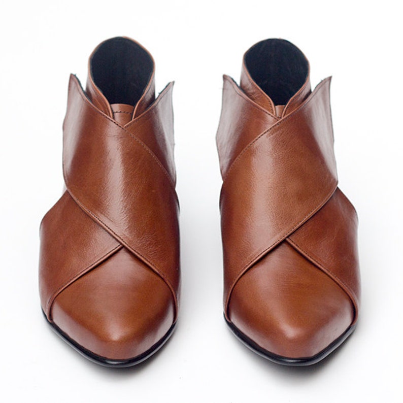 Camel Brown Leather Ankle Boots Women Brown Custom Made X