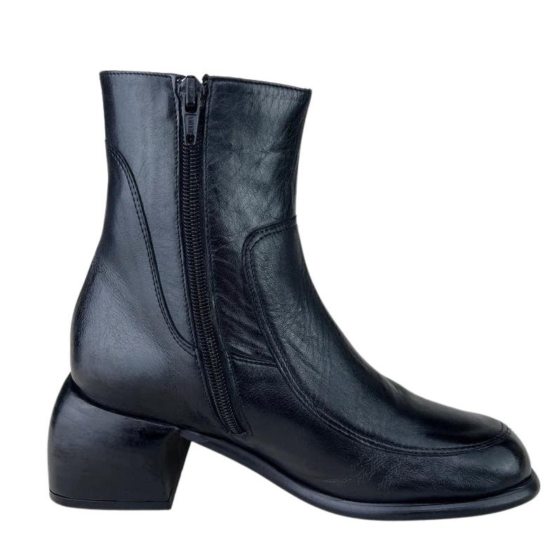 90s Y2K Square Toe Leather Ankle Boots Vintage 90s Block Heel
