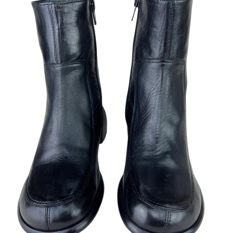 90s Y2K Square Toe Leather Ankle Boots Vintage 90s Block Heel