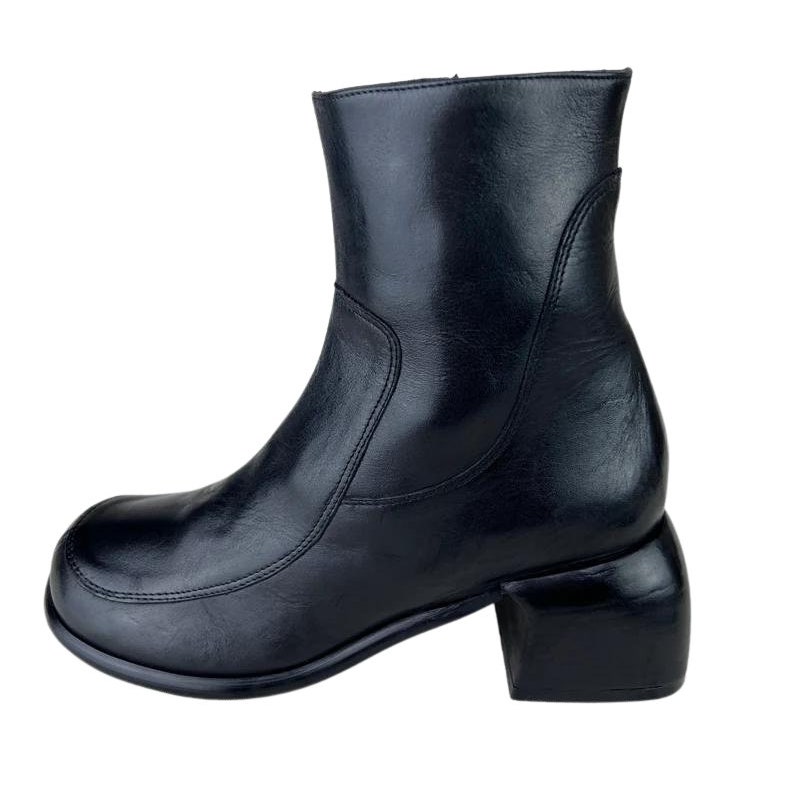 90s Y2K Square Toe Leather Ankle Boots Vintage 90s Block Heel