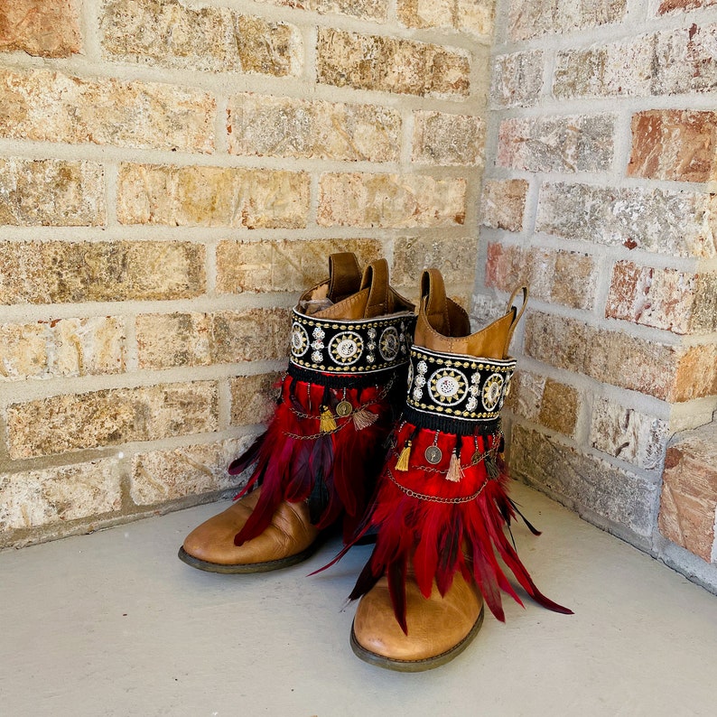 Feather Boot Cuffs Bohemian Boot Covers Gypsy Boot Wrap Ankle