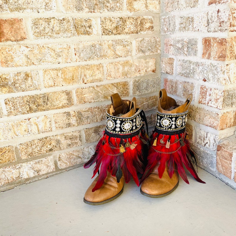 Feather Boot Cuffs Bohemian Boot Covers Gypsy Boot Wrap Ankle