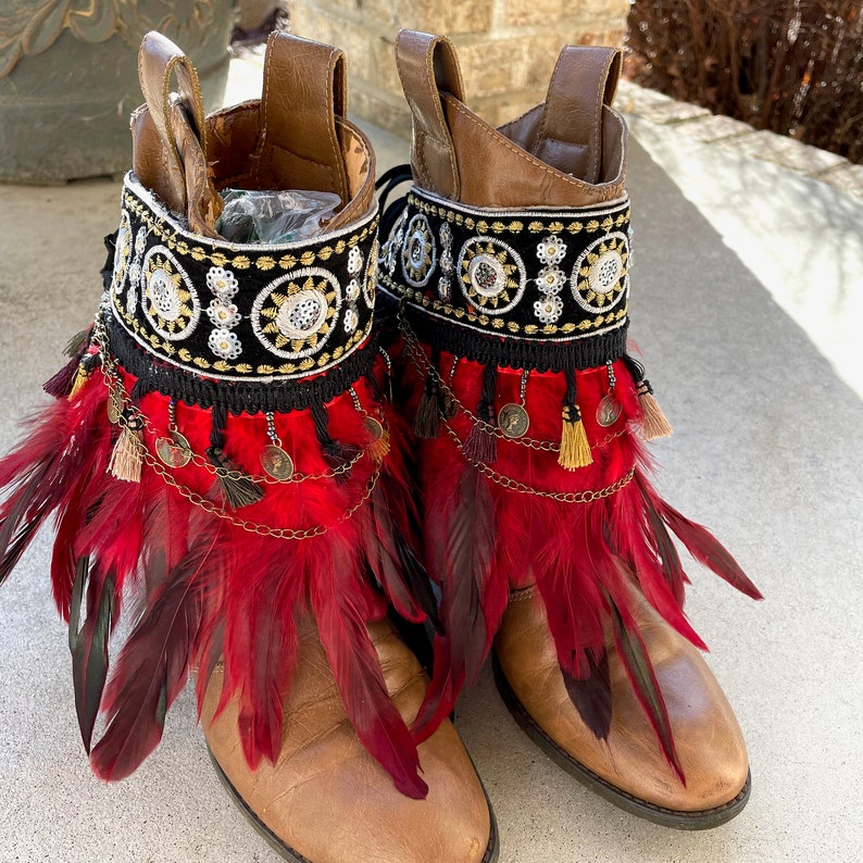 Feather Boot Cuffs Bohemian Boot Covers Gypsy Boot Wrap Ankle