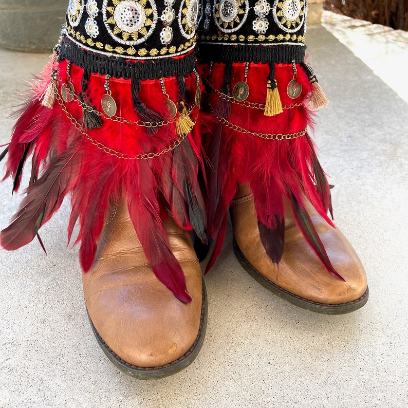 Feather Boot Cuffs Bohemian Boot Covers Gypsy Boot Wrap Ankle