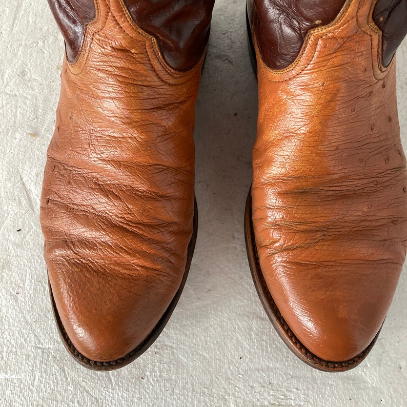 Lucchese 10d Vintage Men Cowboy Boots Two Tone Ostrich and