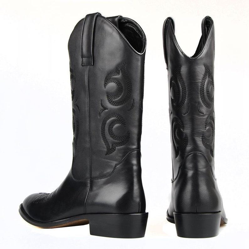 Footcourt Black Genuine Leather Men's Motorcycle Boots