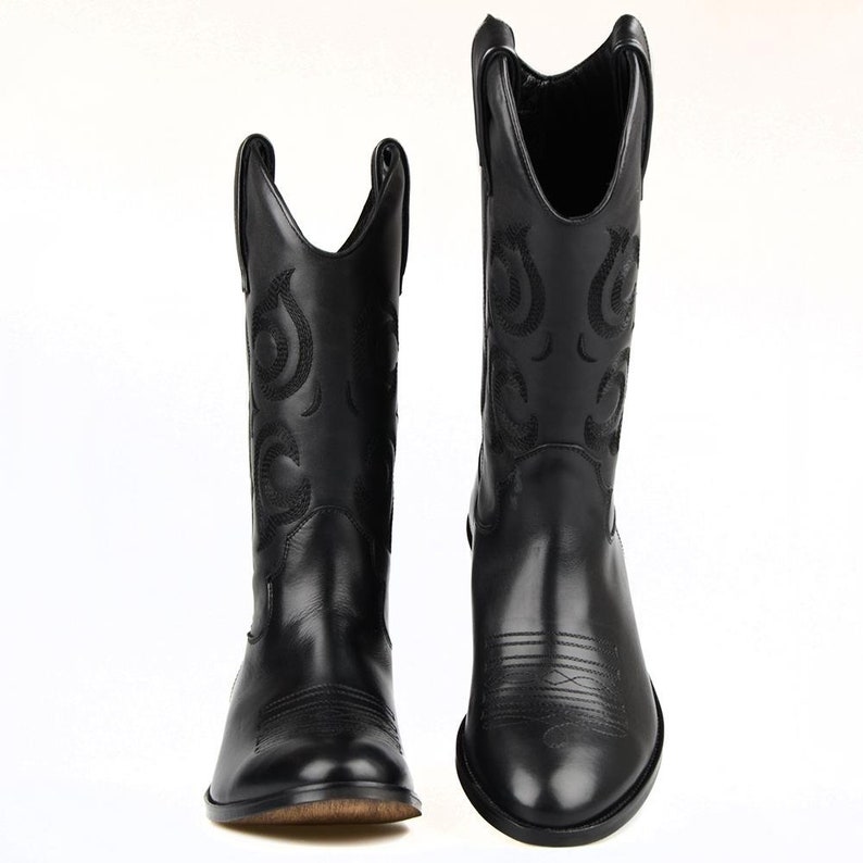 Footcourt Black Genuine Leather Men's Motorcycle Boots