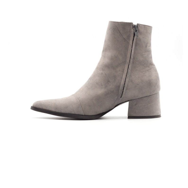 Women Gray Ankle Leather Boots Pointy Handmade Ankle Booties
