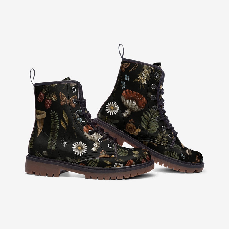 Mushroom Boots Cute Unisex Cottagecore Faux Leather