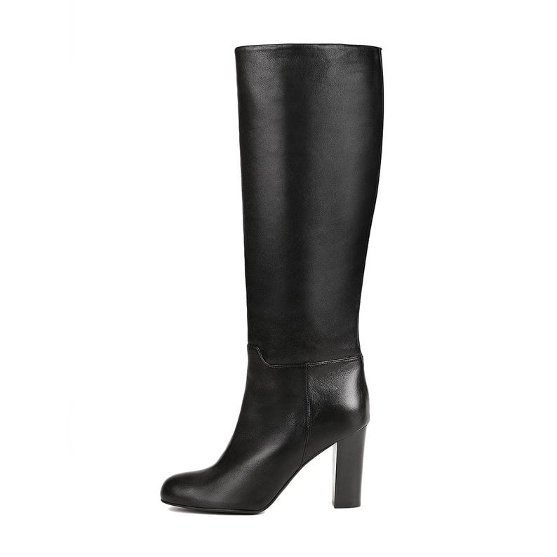 Black Leather Knee High Boots Women Black Knee High Boots
