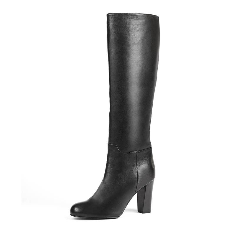 Black Leather Knee High Boots Women Black Knee High Boots