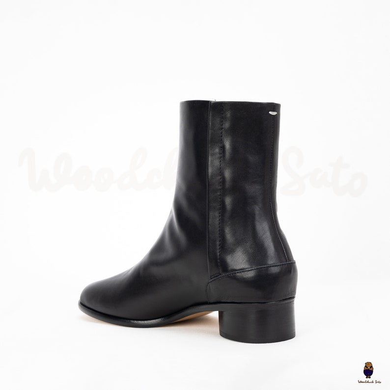 Womens/mens Leather Tabi Split-toe Black Boots With 3cm Heel