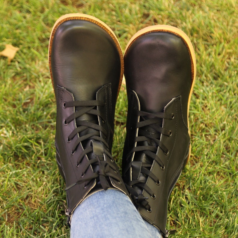 MEN Boots Wide Zero Drop Barefoot BLACK Sooth Leather