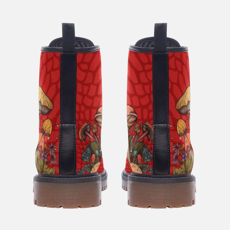 Mushroom Boots Red Boots Vegan Leather Lace up Combat Boots