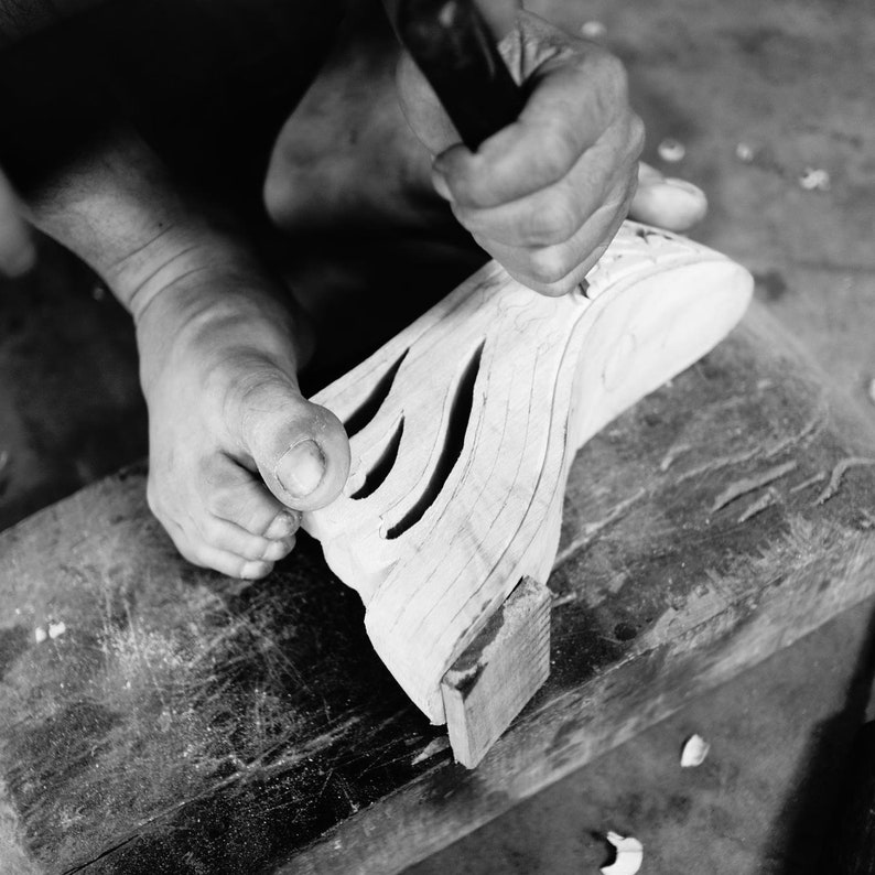 Tiger Lily Hand Carved Wood Platform Wedge Heel