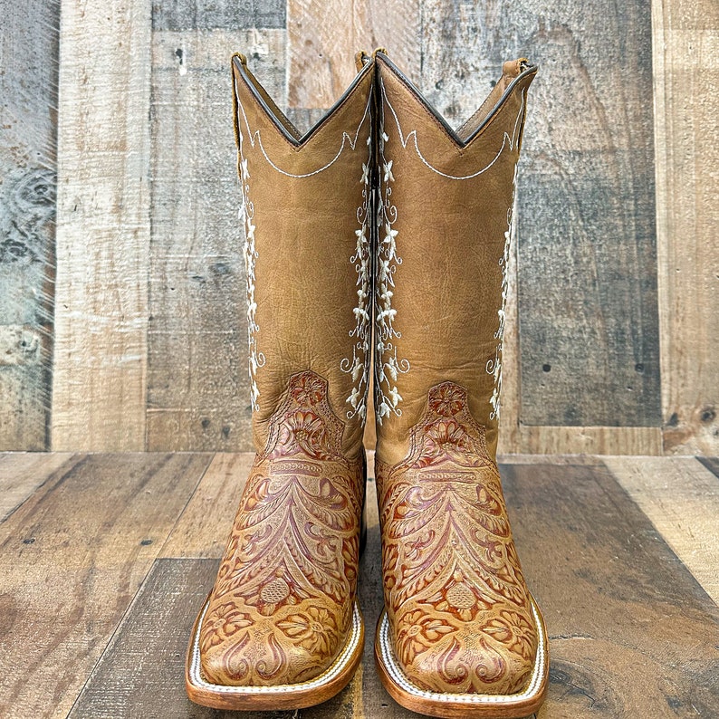 Handmade Leather Floral Embroidered Boots/ Mexican Artisanal