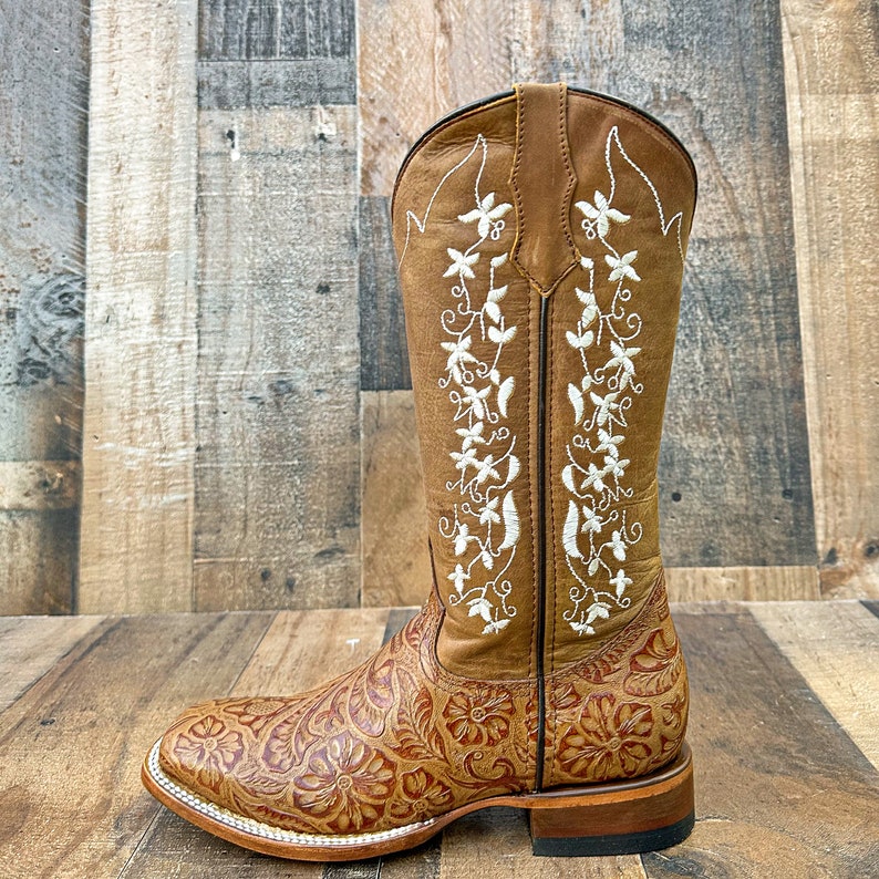 Handmade Leather Floral Embroidered Boots/ Mexican Artisanal