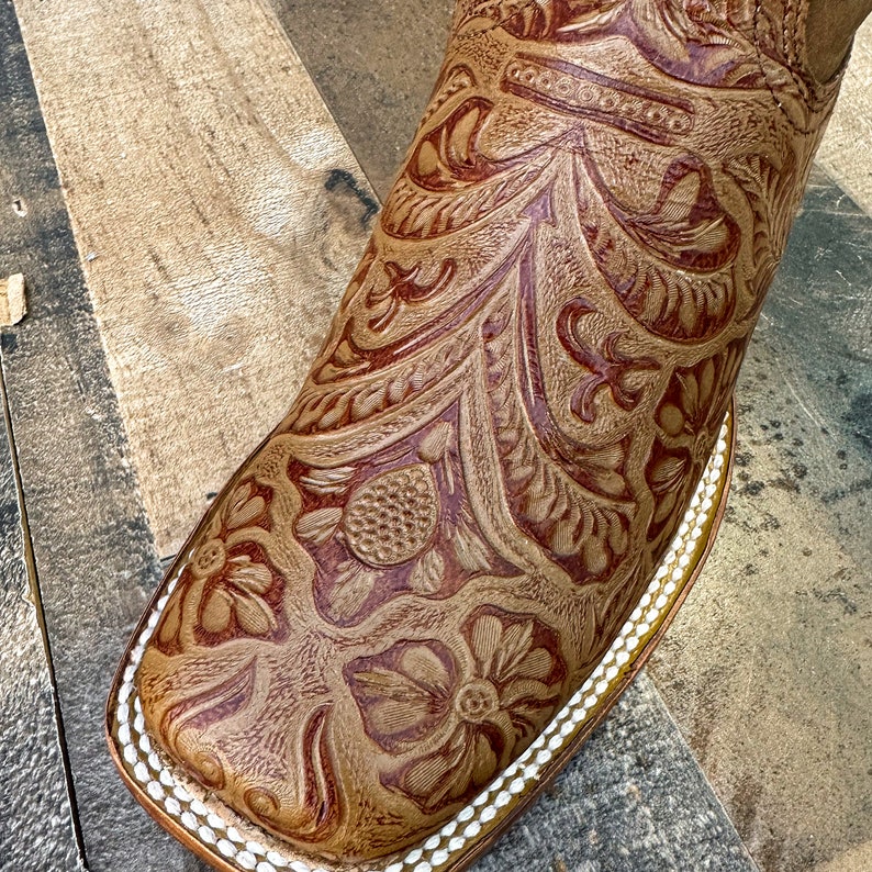 Handmade Leather Floral Embroidered Boots/ Mexican Artisanal
