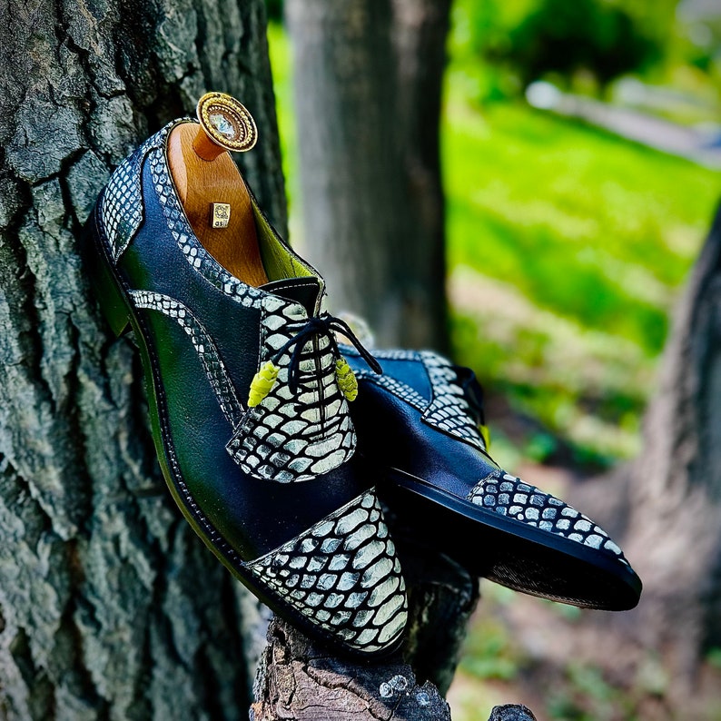 Mens Snake Skin Design Dress Shoe Genuine Leather Snakeskin