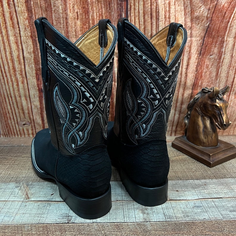Men WESTERN COWBOY Matte Black PYTHON Snake Faux Leather
