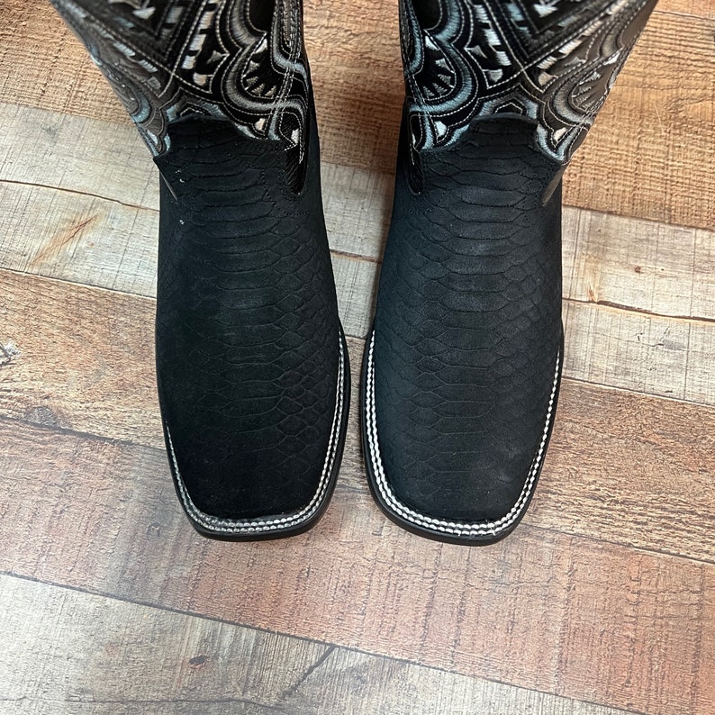 Men WESTERN COWBOY Matte Black PYTHON Snake Faux Leather