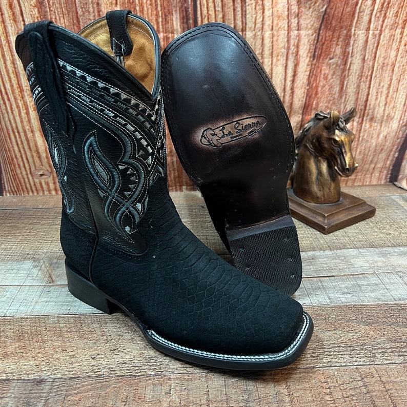 Men WESTERN COWBOY Matte Black PYTHON Snake Faux Leather