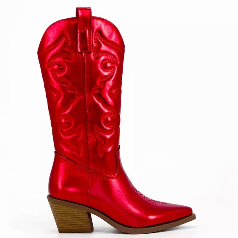 Metallic Embroidered Cowboy Boots Womens