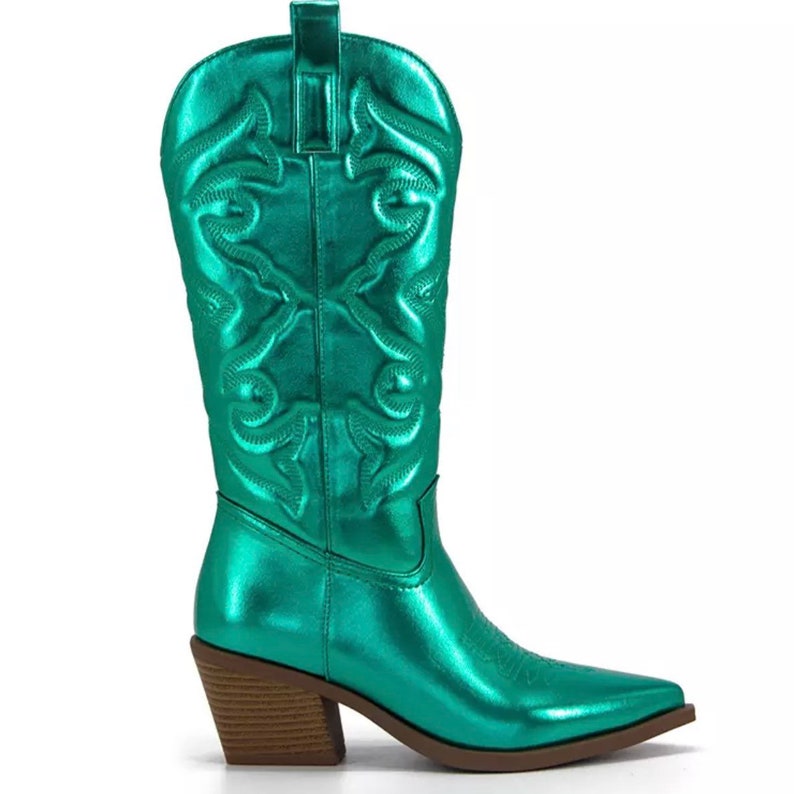 Metallic Embroidered Cowboy Boots Womens