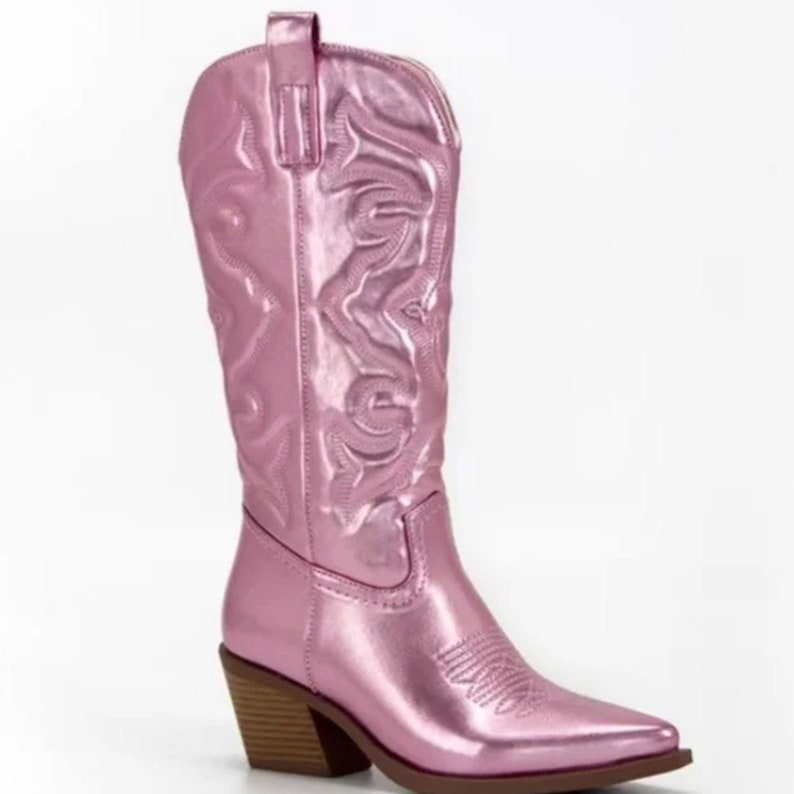 Metallic Embroidered Cowboy Boots Womens