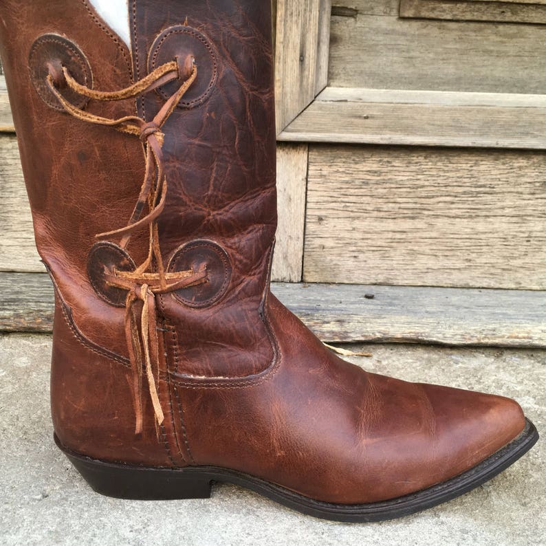 Vintage 80s Never Worn Brown Leather Boots Low Heels Size 7.5M