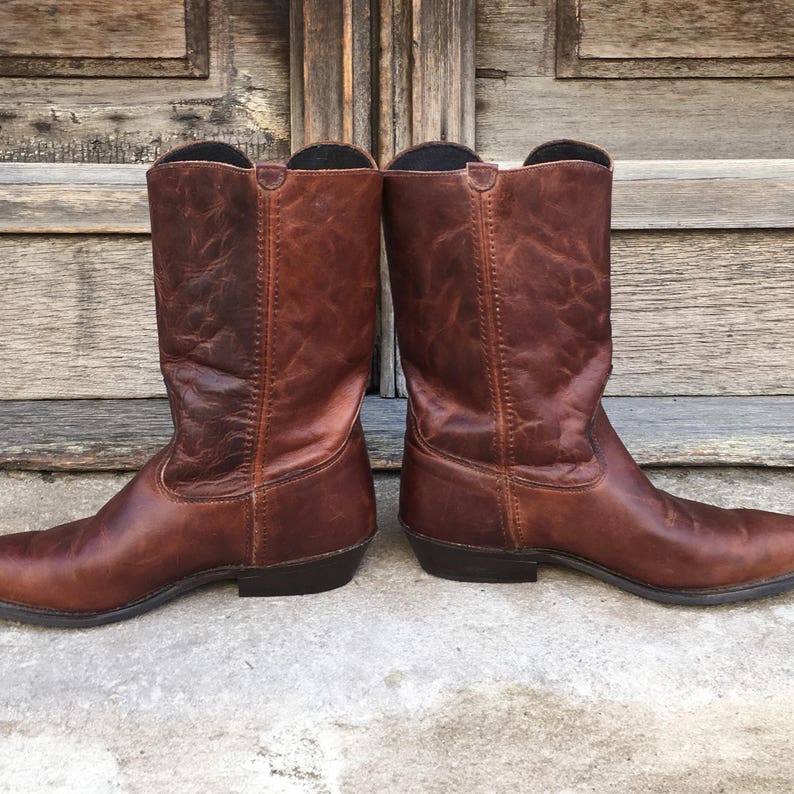 Vintage 80s Never Worn Brown Leather Boots Low Heels Size 7.5M