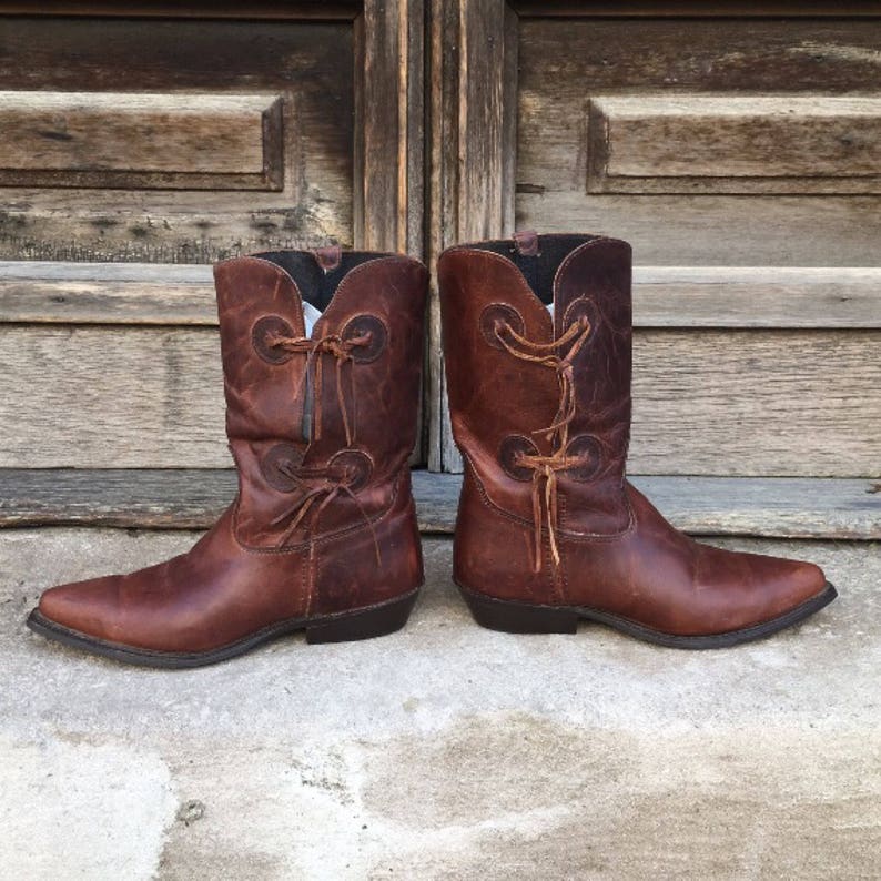 Vintage 80s Never Worn Brown Leather Boots Low Heels Size 7.5M