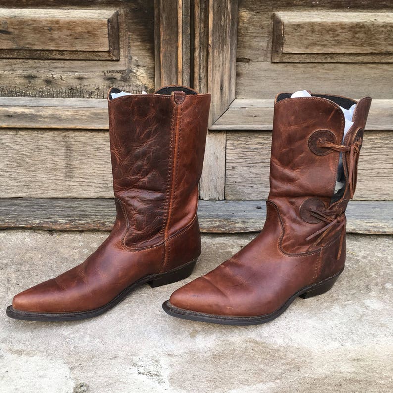 Vintage 80s Never Worn Brown Leather Boots Low Heels Size 7.5M
