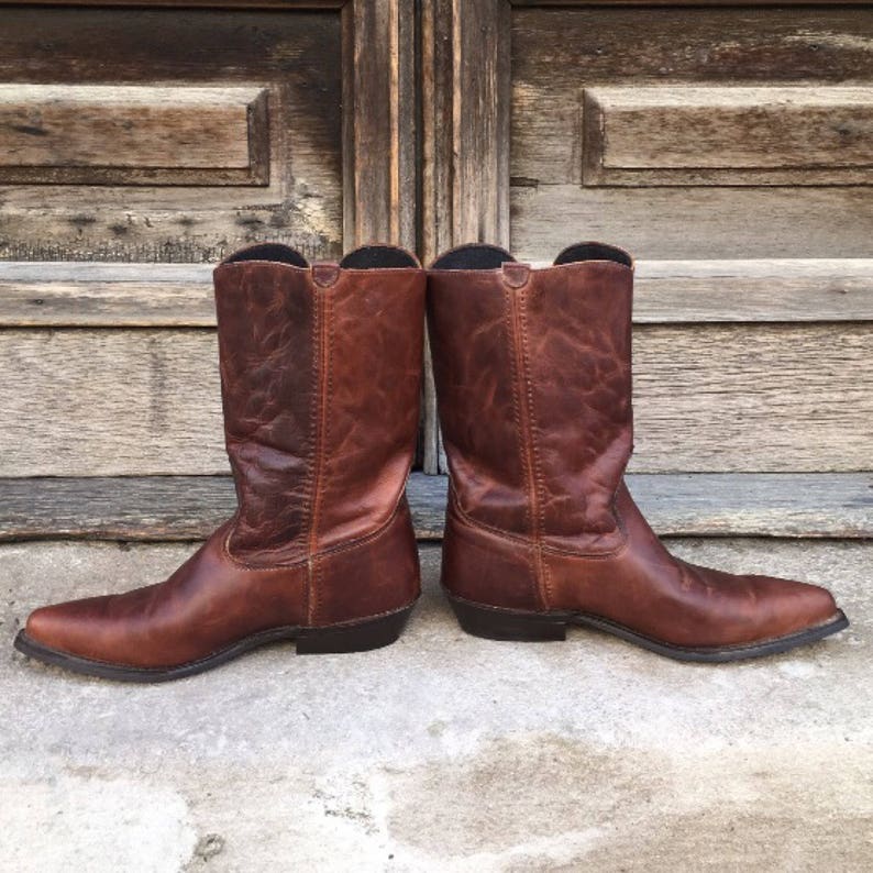 Vintage 80s Never Worn Brown Leather Boots Low Heels Size 7.5M