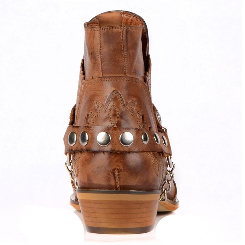 Footcourt Men Cowboy Ankle Boots Tan Western Boots Genuine