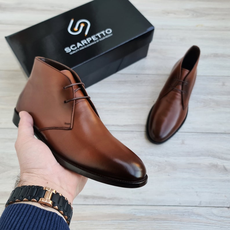 Tobacco Chukka Boots for Men Handmade Lace up Derby Boots