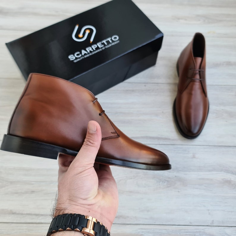 Tobacco Chukka Boots for Men Handmade Lace up Derby Boots