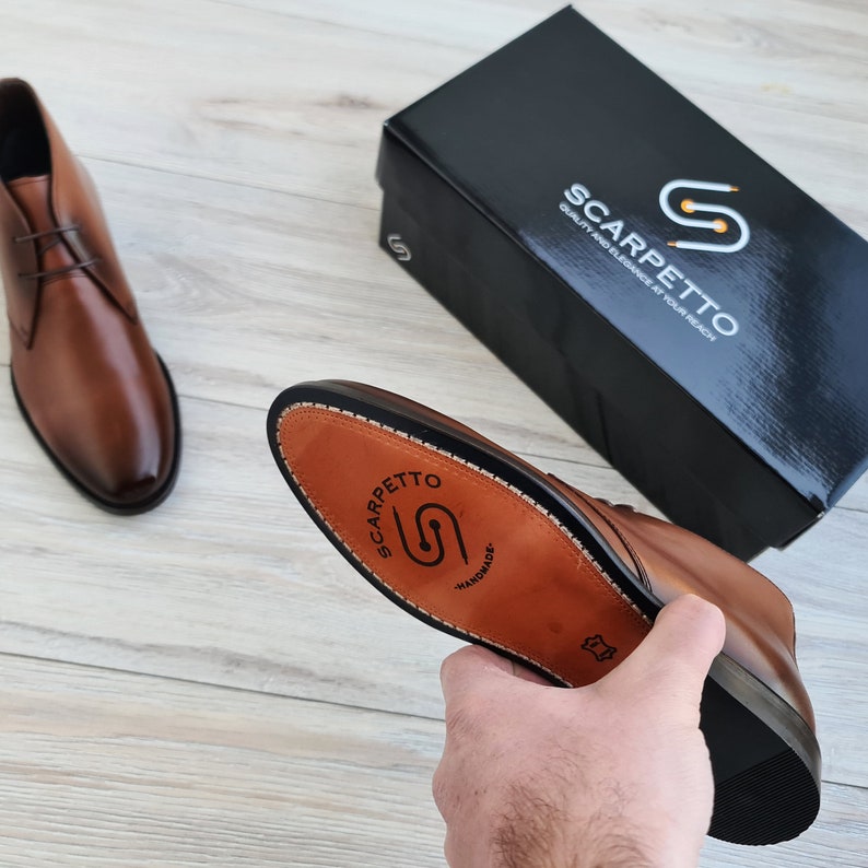 Tobacco Chukka Boots for Men Handmade Lace up Derby Boots