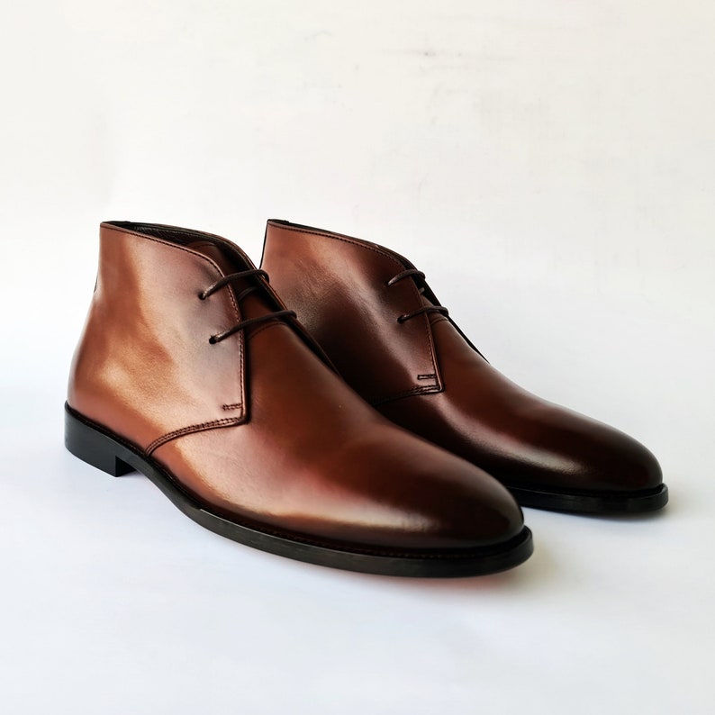 Tobacco Chukka Boots for Men Handmade Lace up Derby Boots