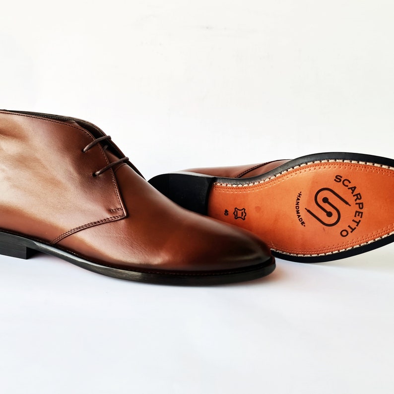 Tobacco Chukka Boots for Men Handmade Lace up Derby Boots