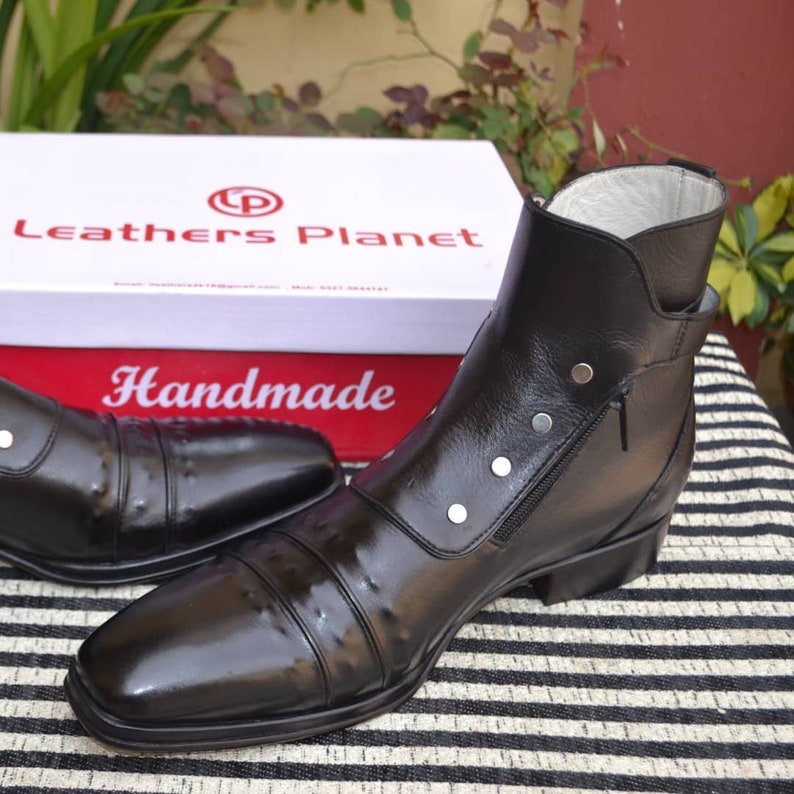 Handmade Italian Black Ankle High Jodhpur Buckle Boots With