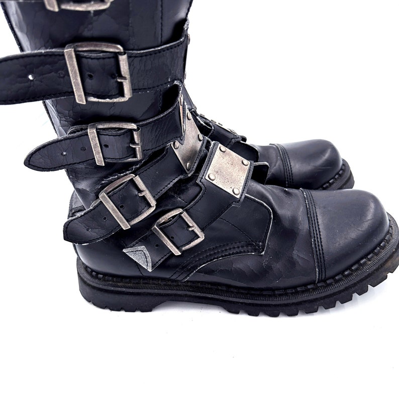 Vintage Demonia Black Faux Leather Cyber Goth Knee Boots