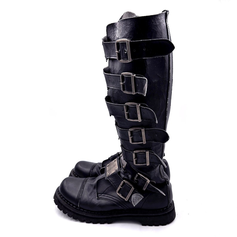 Vintage Demonia Black Faux Leather Cyber Goth Knee Boots