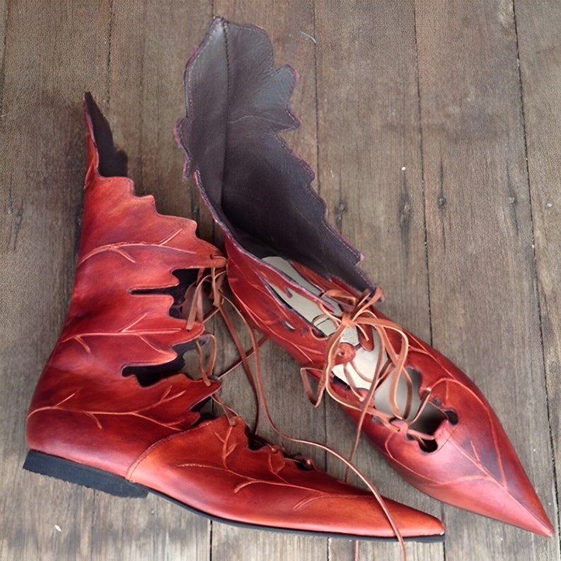 Medieval Ren Faire Retro Shoes Gothic Elf Witch Leaves Shoes