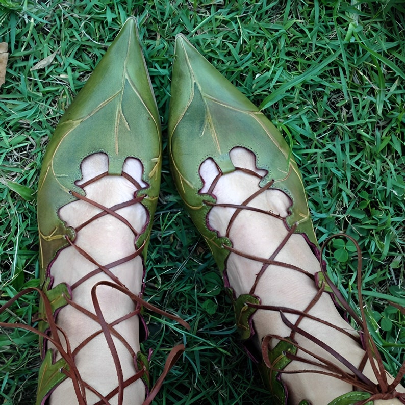Medieval Ren Faire Retro Shoes Gothic Elf Witch Leaves Shoes